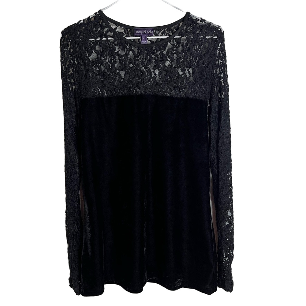 Black Lace Velour Long Sleeve Top Sheer Whimsigoth Grunge Witchy Romantic